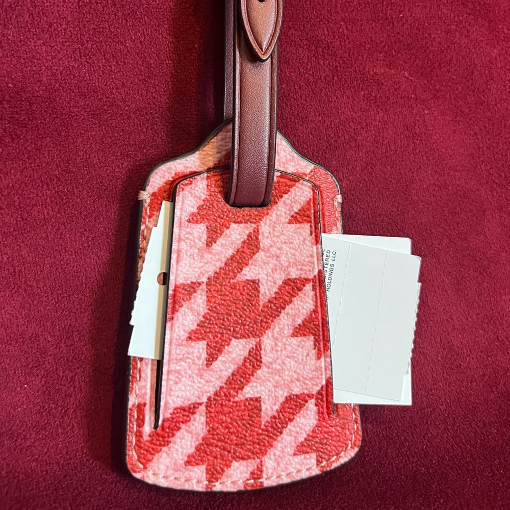 NWT Coach luggage tag “Houndstooth pink/red”